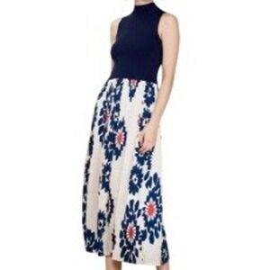 NWT Skies Are Blue Navy Floral Mock‎ Neck Pleated Maxi Dress Size Small